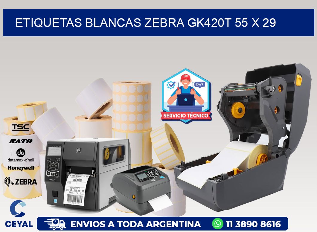 ETIQUETAS BLANCAS ZEBRA GK420T 55 x 29