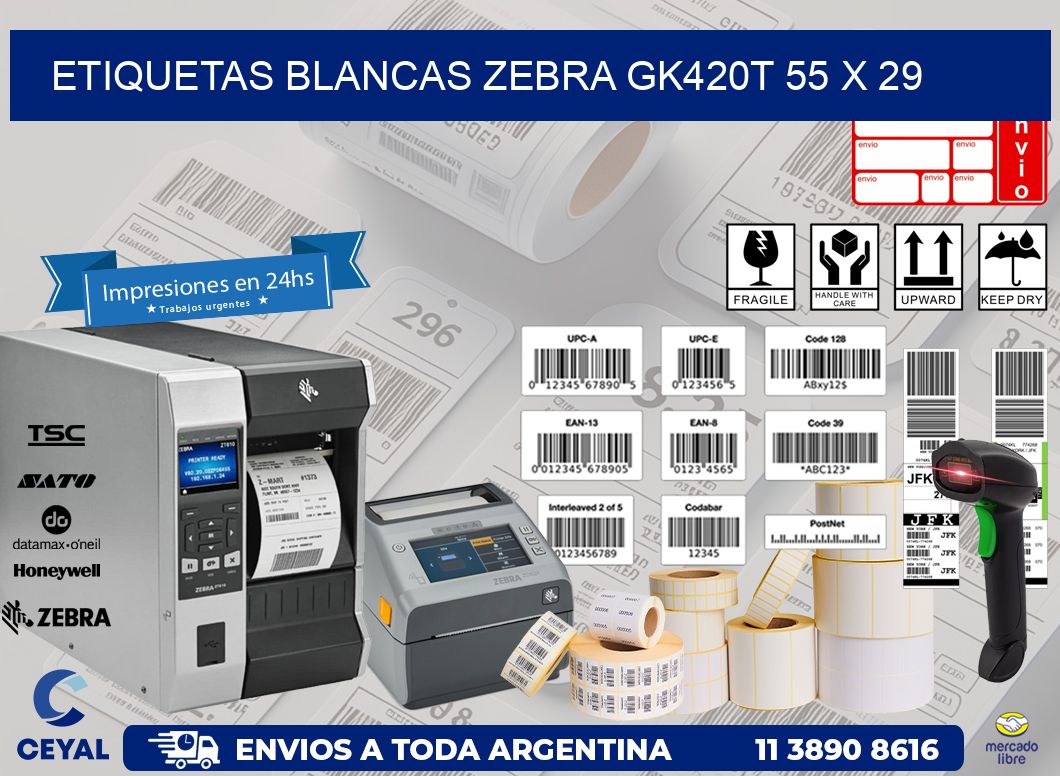 ETIQUETAS BLANCAS ZEBRA GK420T 55 x 29