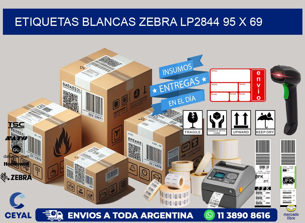 ETIQUETAS BLANCAS ZEBRA LP2844 95 x 69