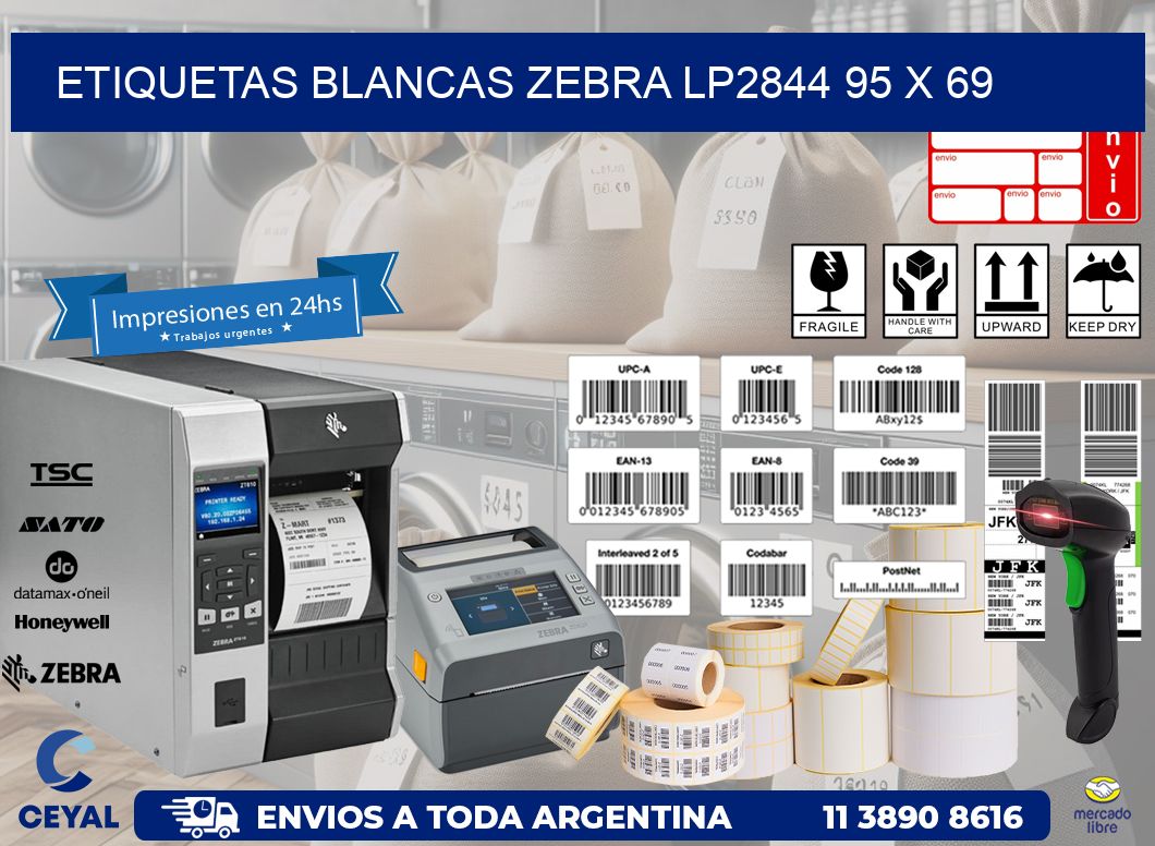 ETIQUETAS BLANCAS ZEBRA LP2844 95 x 69