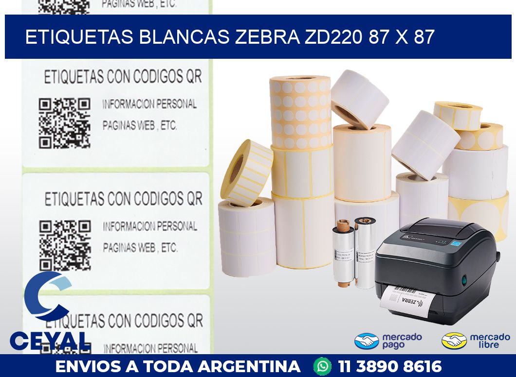 ETIQUETAS BLANCAS ZEBRA ZD220 87 x 87