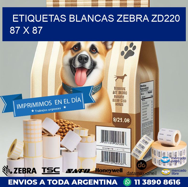ETIQUETAS BLANCAS ZEBRA ZD220 87 x 87