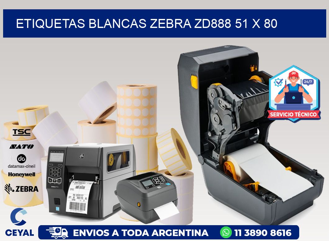 ETIQUETAS BLANCAS ZEBRA ZD888 51 x 80