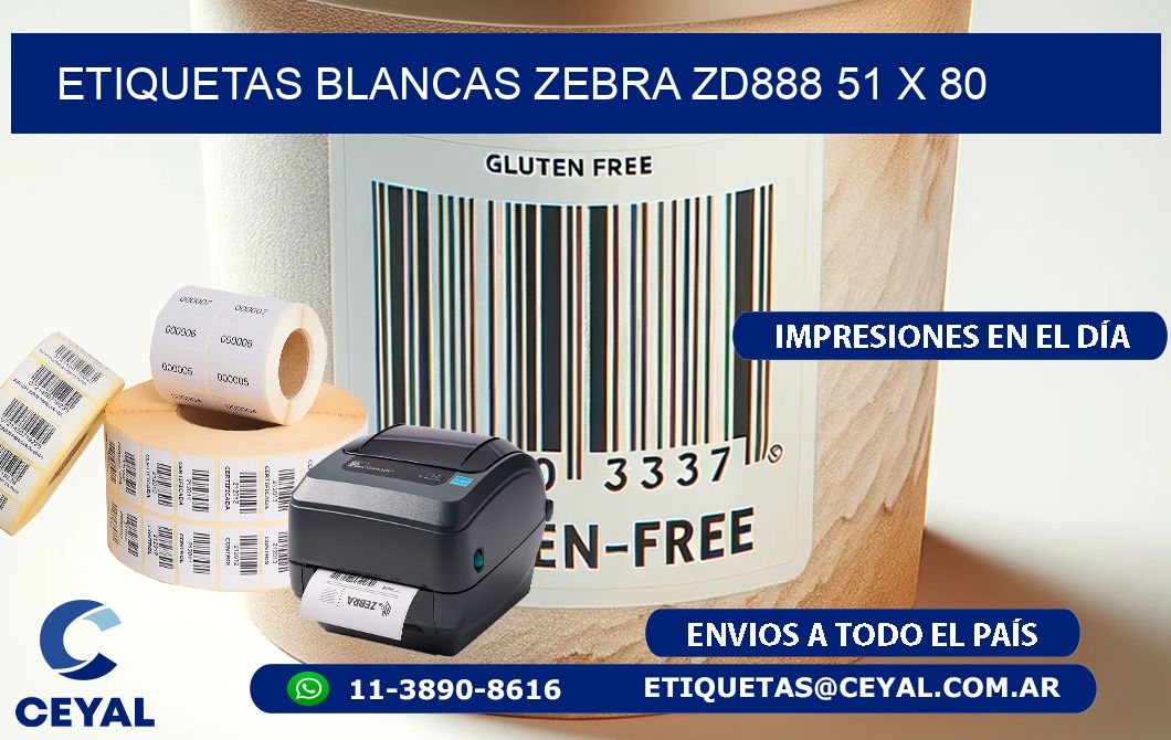 ETIQUETAS BLANCAS ZEBRA ZD888 51 x 80