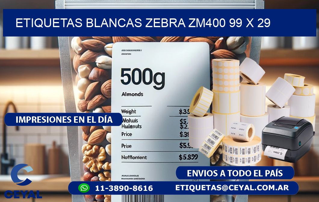 ETIQUETAS BLANCAS ZEBRA ZM400 99 x 29
