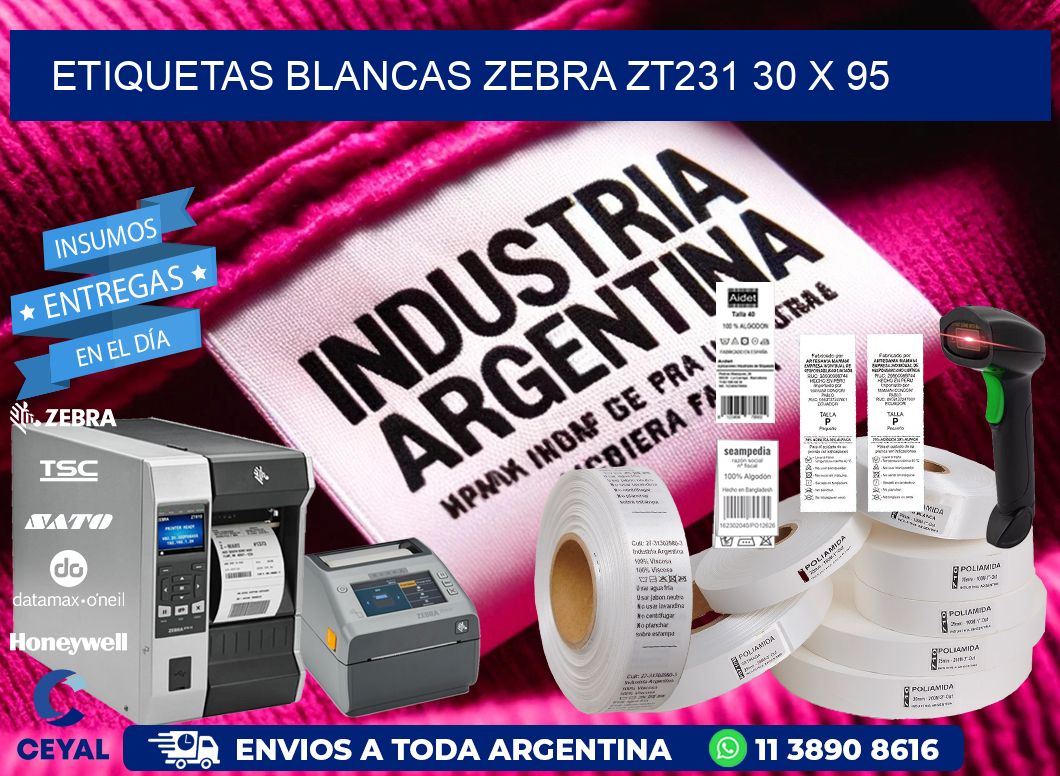 ETIQUETAS BLANCAS ZEBRA ZT231 30 x 95