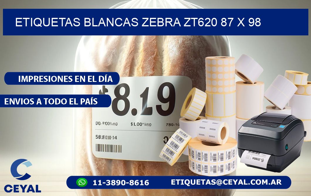 ETIQUETAS BLANCAS ZEBRA ZT620 87 x 98