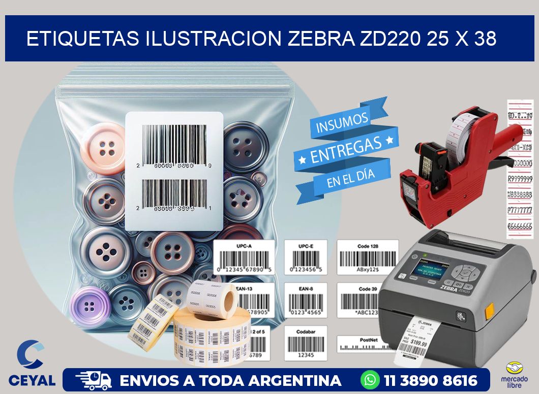 ETIQUETAS ILUSTRACION ZEBRA ZD220 25 x 38
