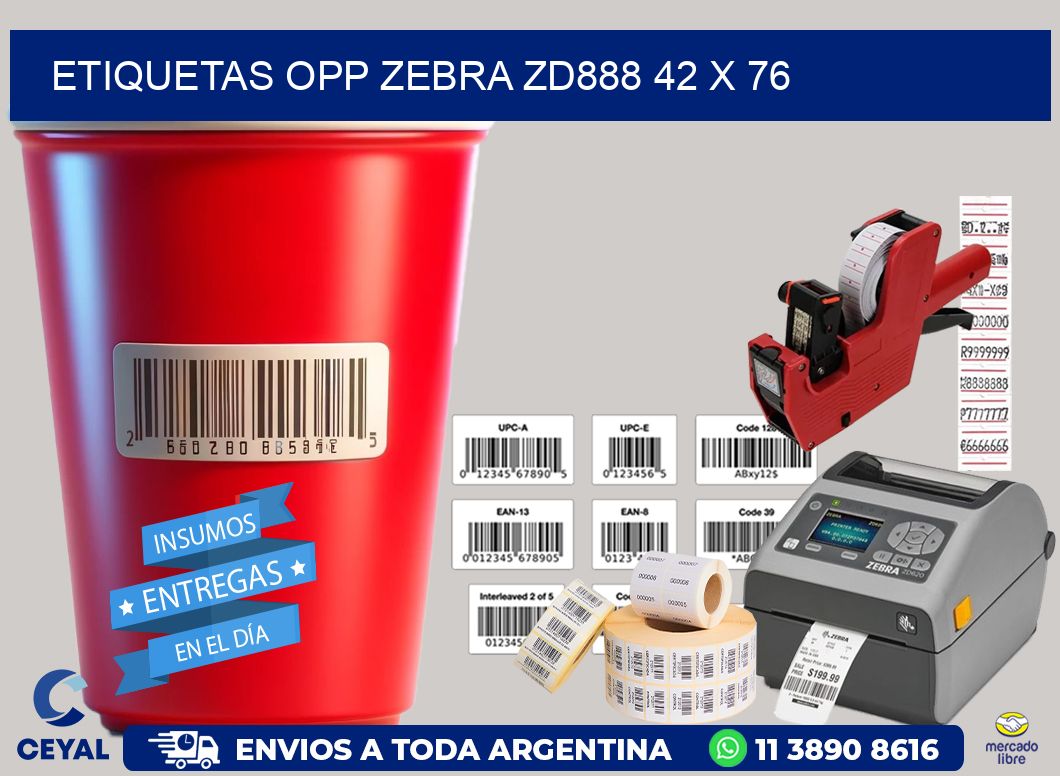 ETIQUETAS OPP ZEBRA ZD888 42 x 76