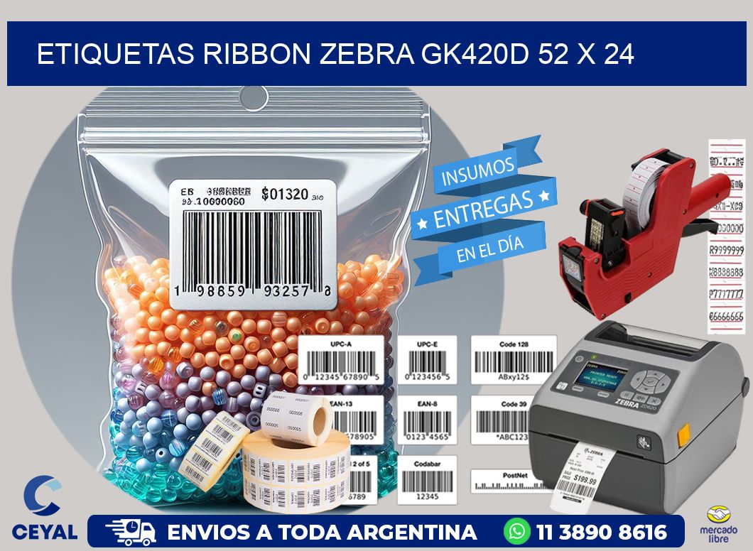 ETIQUETAS RIBBON Zebra GK420D 52 x 24