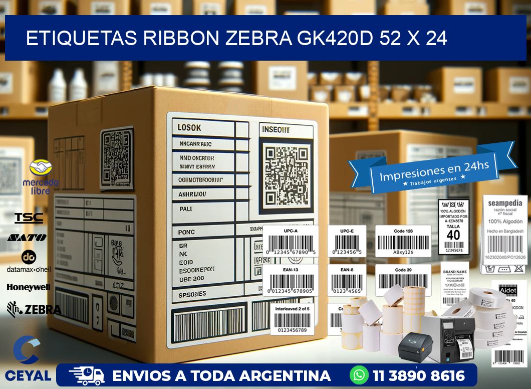 ETIQUETAS RIBBON Zebra GK420D 52 x 24