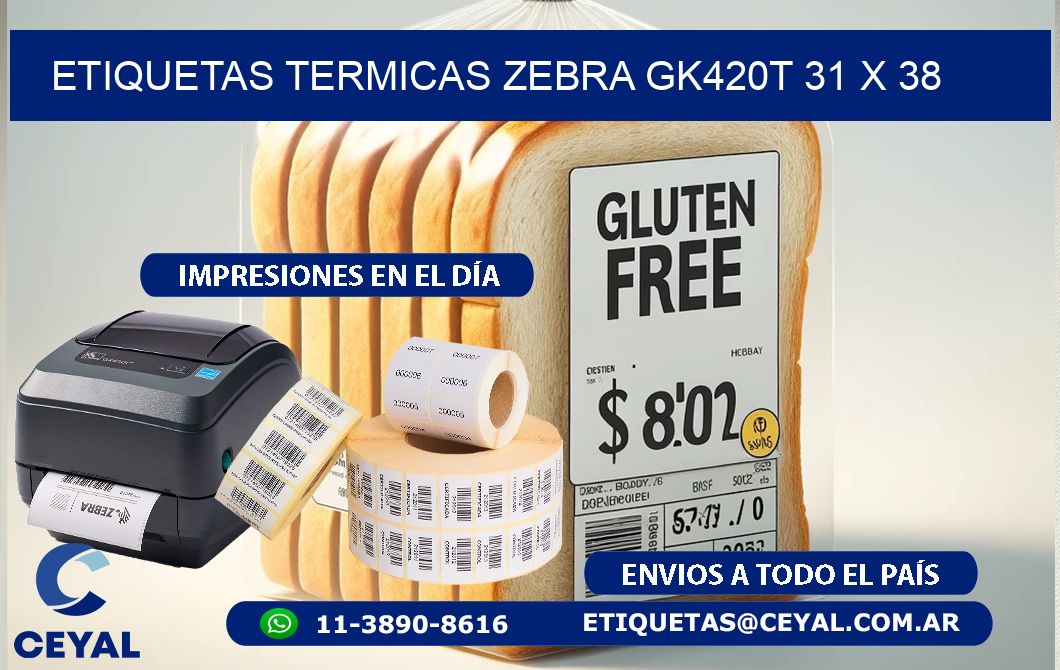 ETIQUETAS TERMICAS ZEBRA GK420T 31 x 38