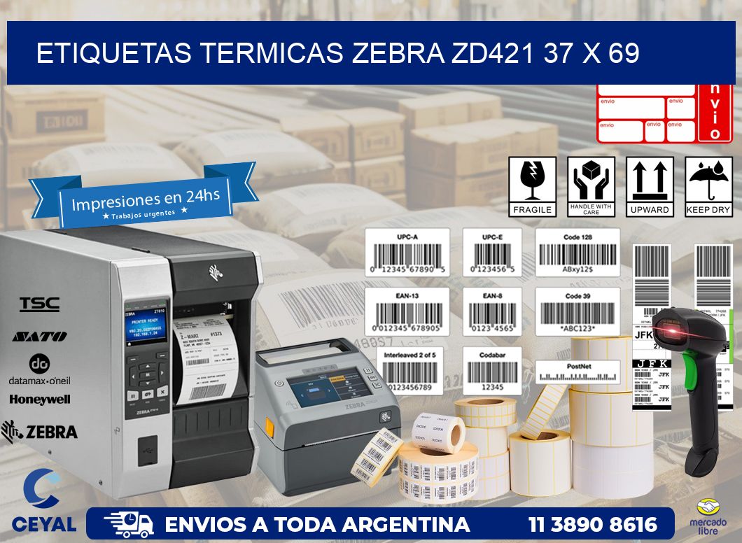 ETIQUETAS TERMICAS ZEBRA ZD421 37 x 69