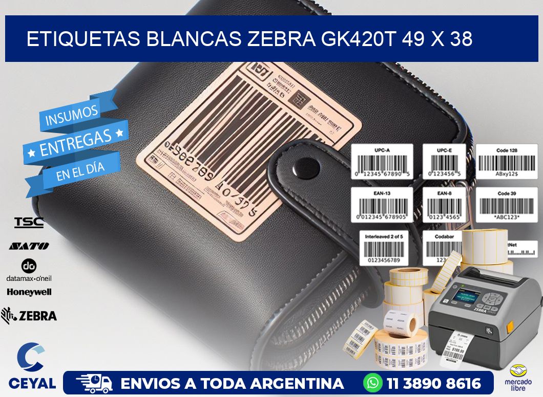 ETIQUETAS BLANCAS ZEBRA GK420T 49 x 38