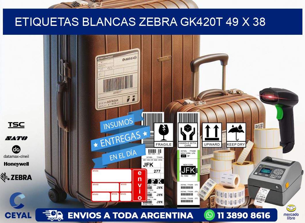 ETIQUETAS BLANCAS ZEBRA GK420T 49 x 38