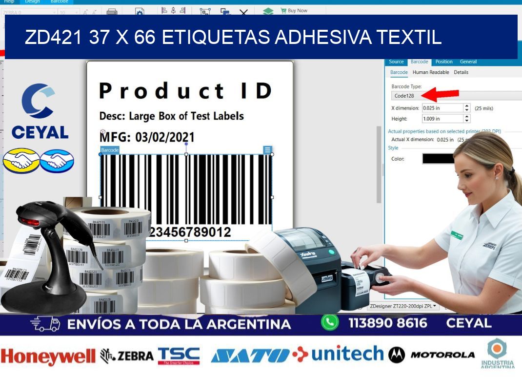 ZD421 37 x 66 ETIQUETAS ADHESIVA TEXTIL