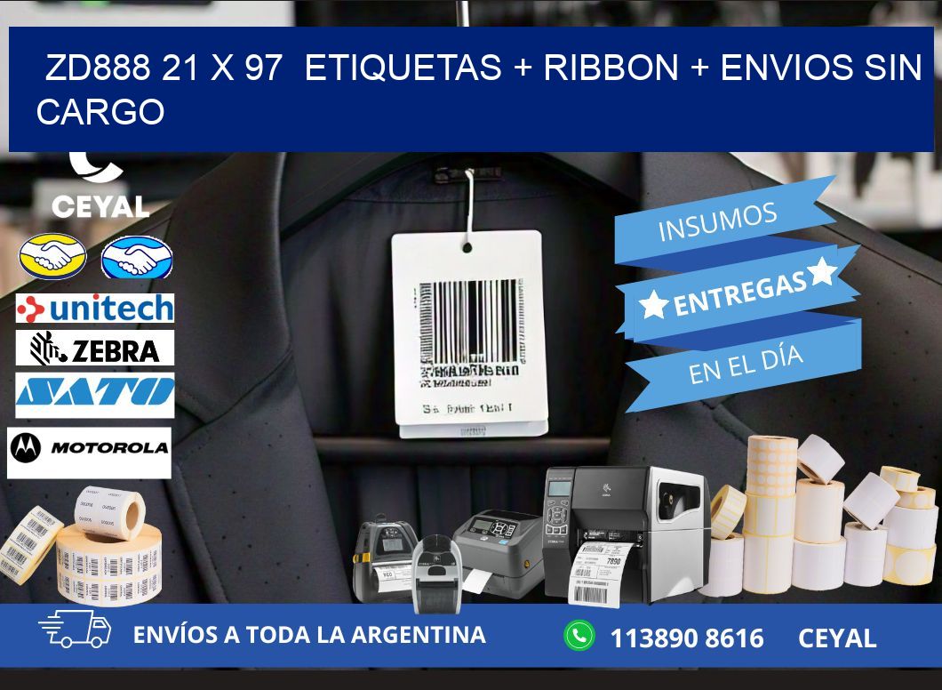 ZD888 21 x 97  etiquetas + ribbon + envios sin cargo