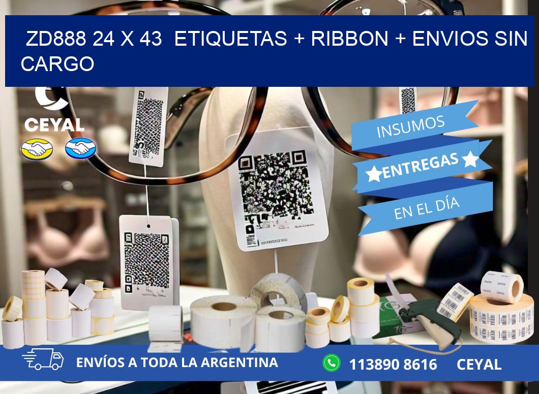 ZD888 24 x 43  etiquetas + ribbon + envios sin cargo