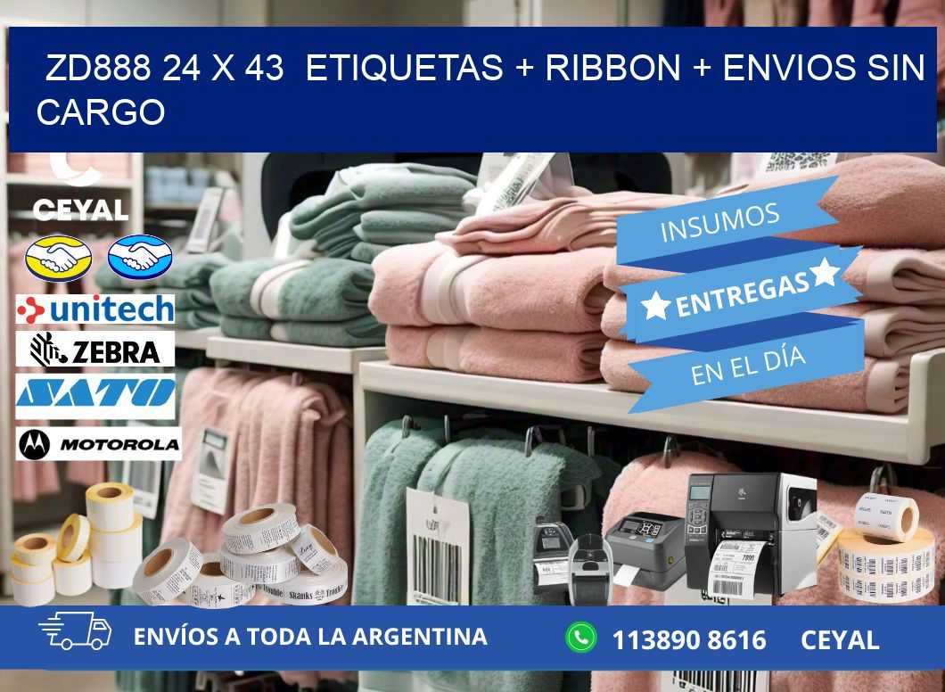 ZD888 24 x 43  etiquetas + ribbon + envios sin cargo