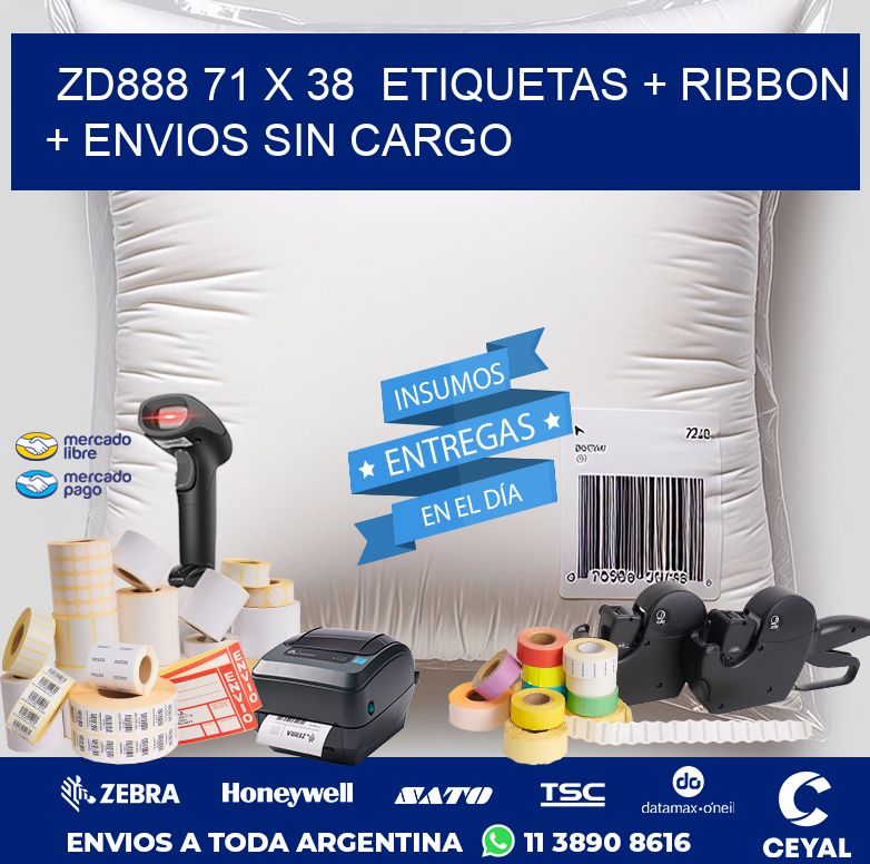 ZD888 71 x 38  etiquetas + ribbon + envios sin cargo