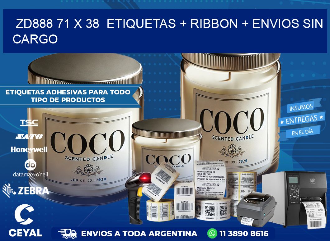 ZD888 71 x 38  etiquetas + ribbon + envios sin cargo