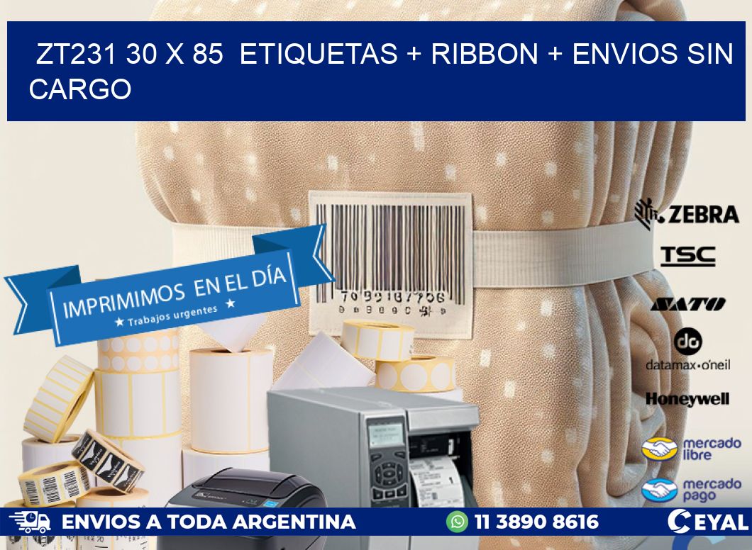 ZT231 30 x 85  etiquetas + ribbon + envios sin cargo