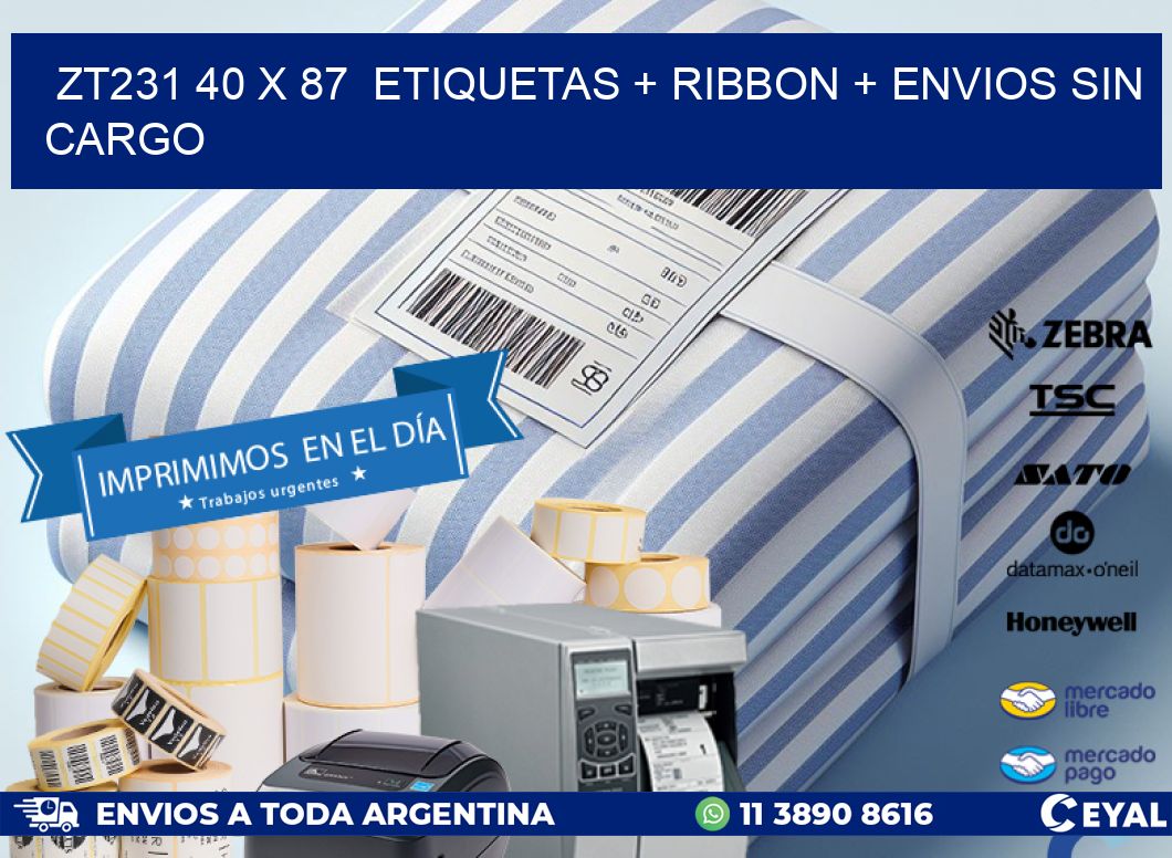 ZT231 40 x 87  etiquetas + ribbon + envios sin cargo