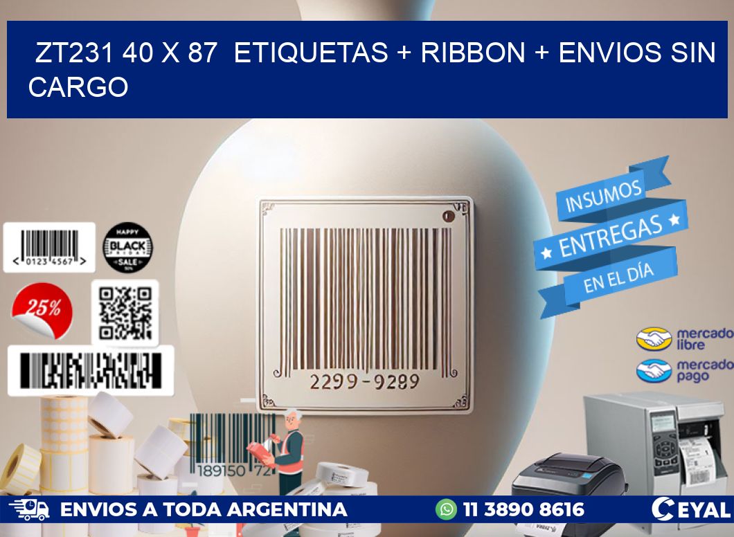 ZT231 40 x 87  etiquetas + ribbon + envios sin cargo