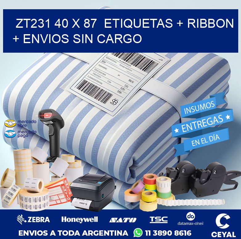 ZT231 40 x 87  etiquetas + ribbon + envios sin cargo