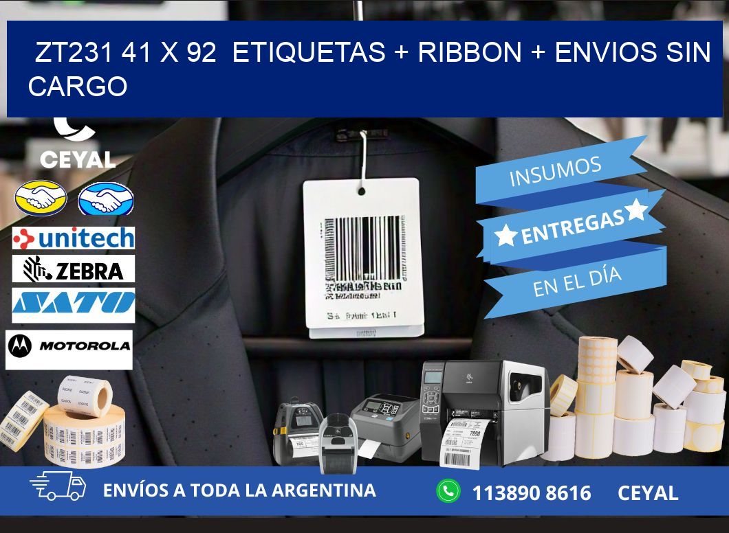 ZT231 41 x 92  etiquetas + ribbon + envios sin cargo