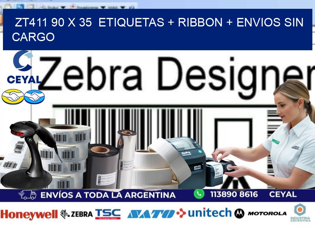 ZT411 90 x 35  etiquetas + ribbon + envios sin cargo