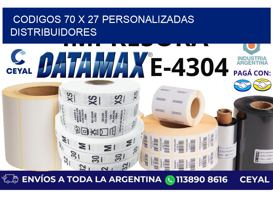 codigos 70 x 27 personalizadas distribuidores