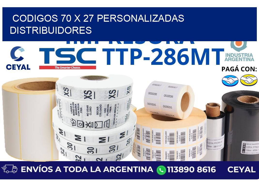 codigos 70 x 27 personalizadas distribuidores