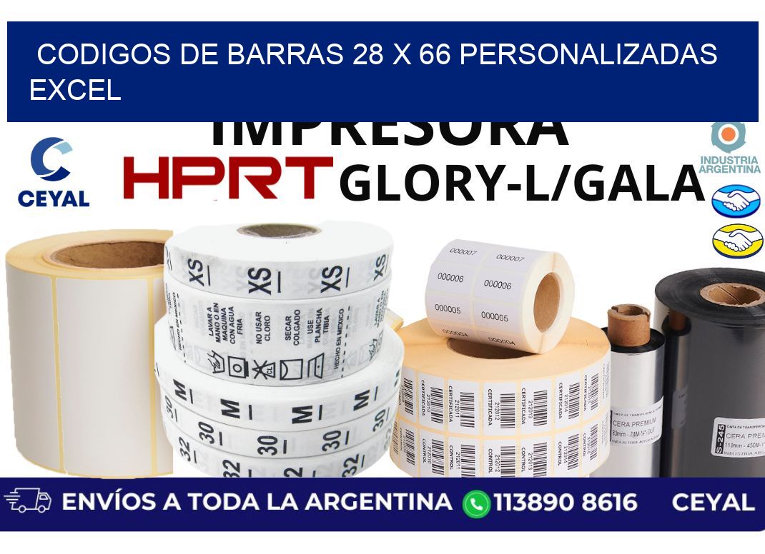 codigos de barras 28 x 66 personalizadas excel