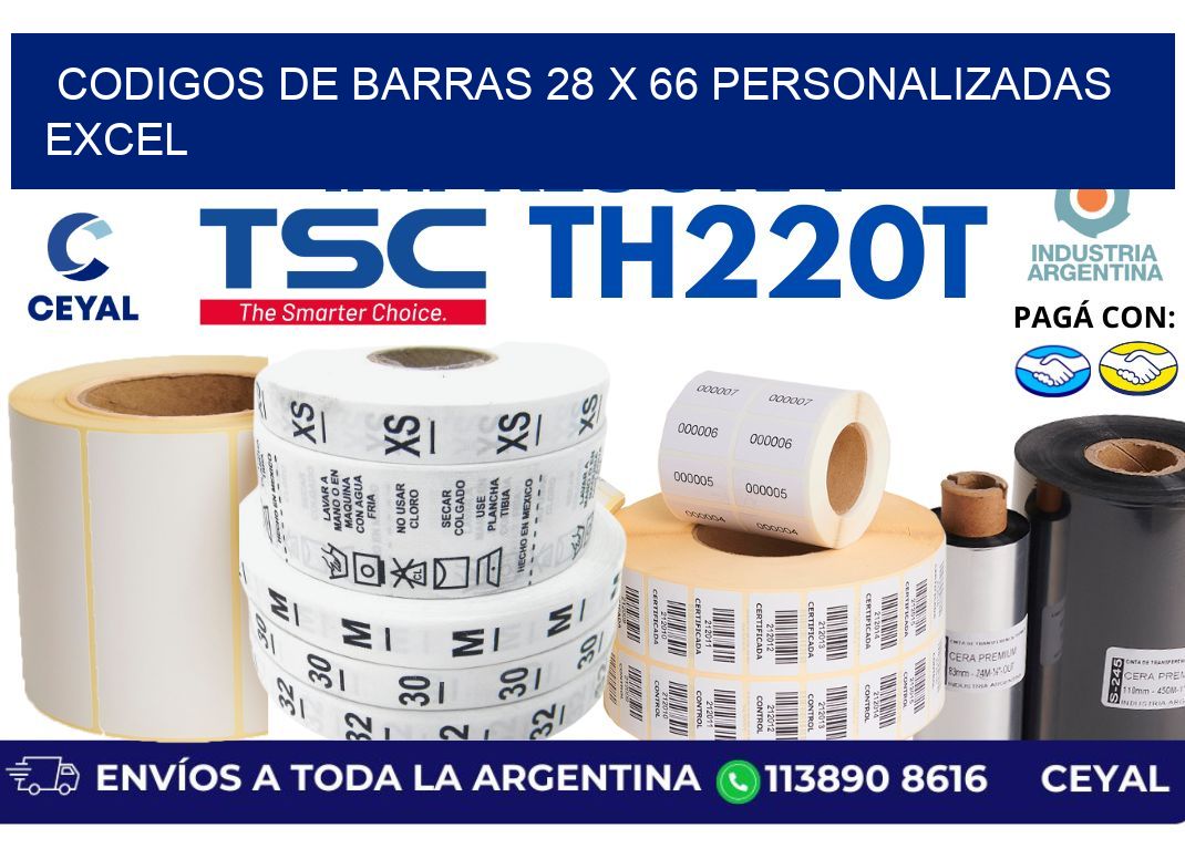 codigos de barras 28 x 66 personalizadas excel