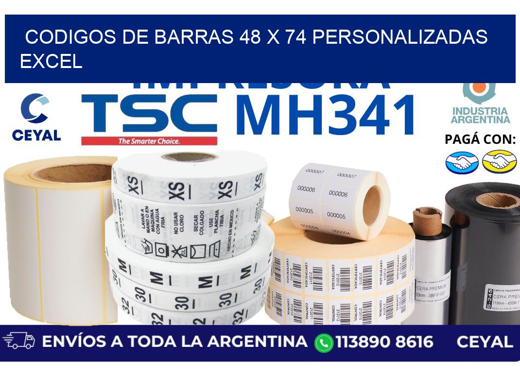 codigos de barras 48 x 74 personalizadas excel