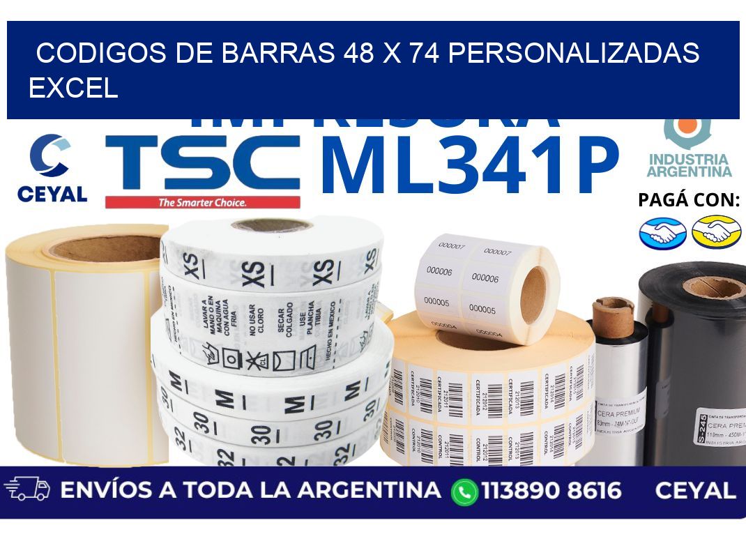 codigos de barras 48 x 74 personalizadas excel