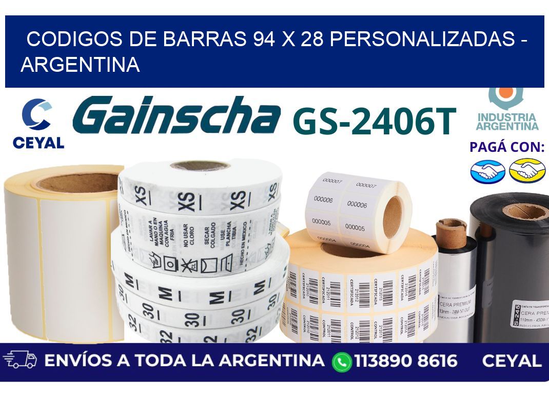 codigos de barras 94 x 28 personalizadas - Argentina