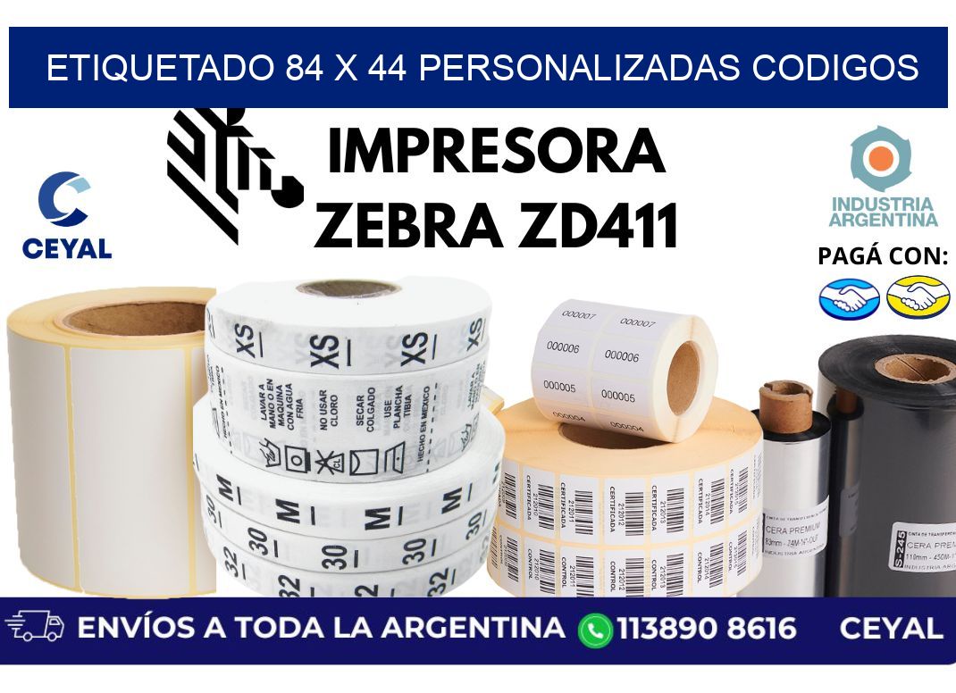 etiquetado 84 x 44 personalizadas codigos