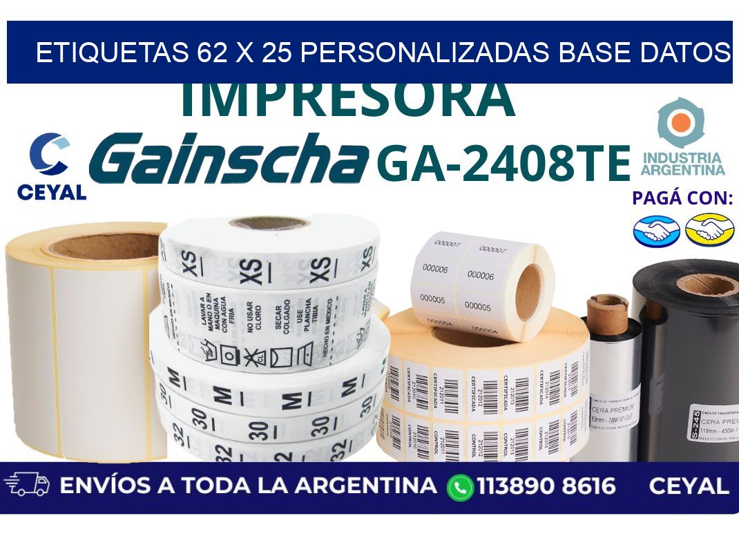 etiquetas 62 x 25 personalizadas base datos