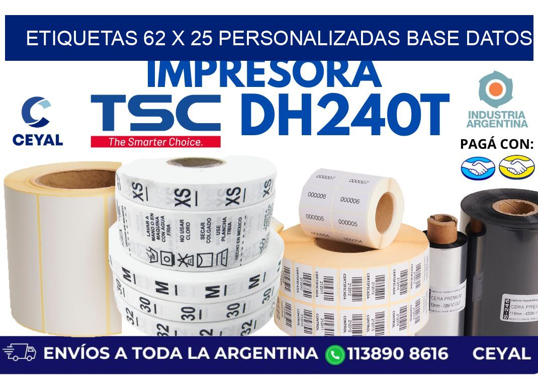 etiquetas 62 x 25 personalizadas base datos