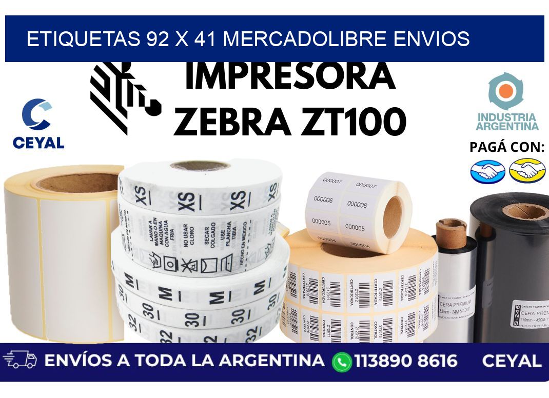etiquetas 92 x 41 mercadolibre envios
