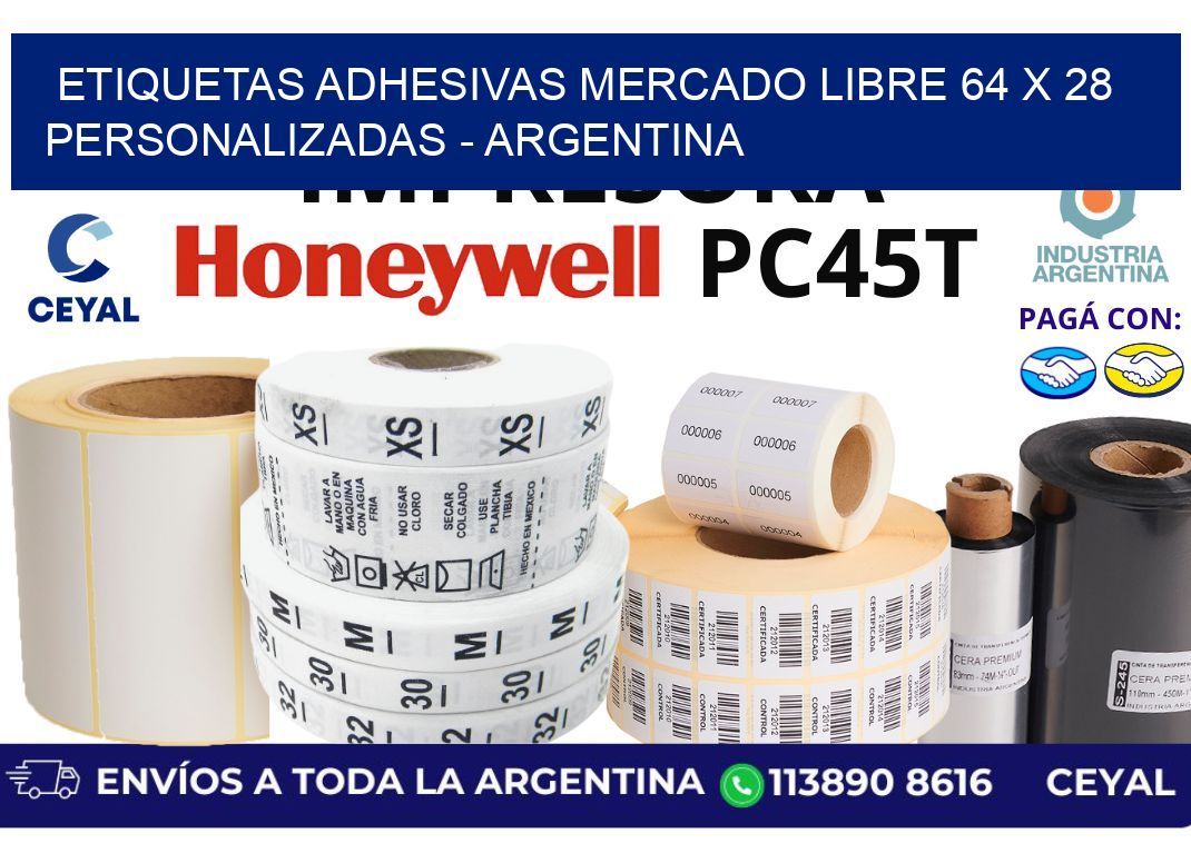 etiquetas adhesivas mercado libre 64 x 28 personalizadas - Argentina