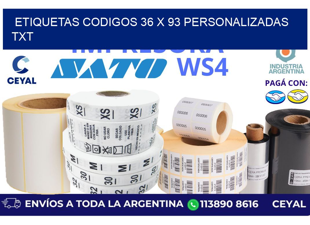 etiquetas codigos 36 x 93 personalizadas txt