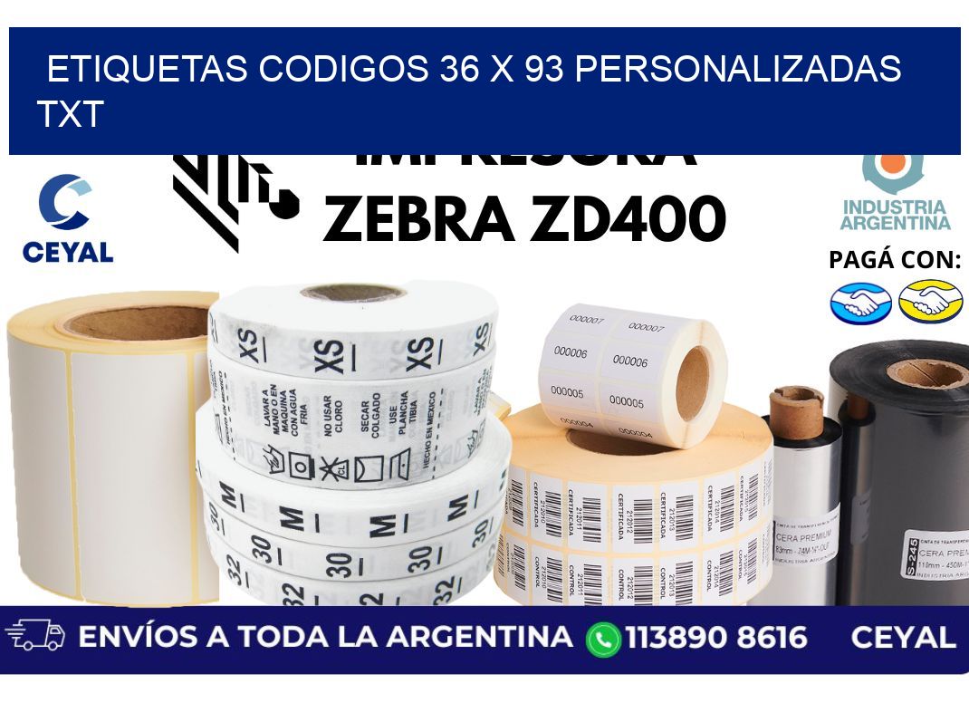 etiquetas codigos 36 x 93 personalizadas txt