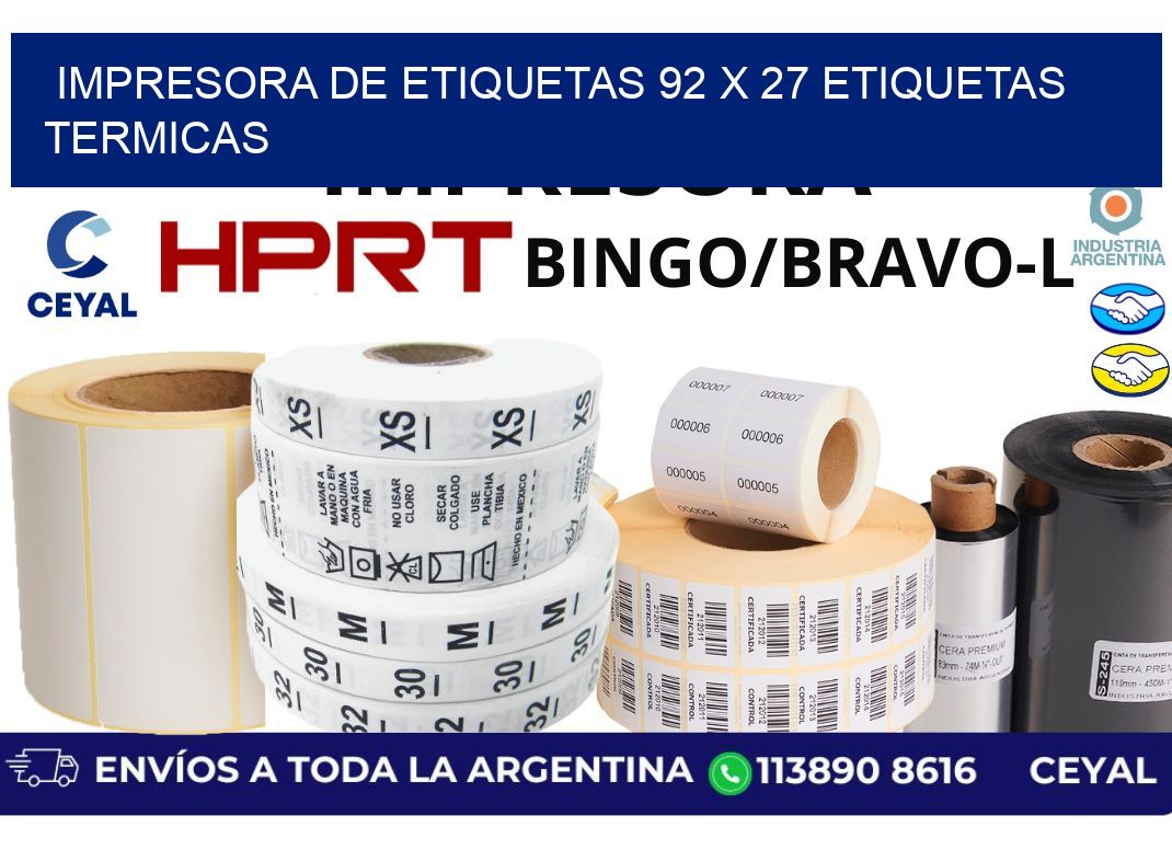 impresora de etiquetas 92 x 27 etiquetas termicas