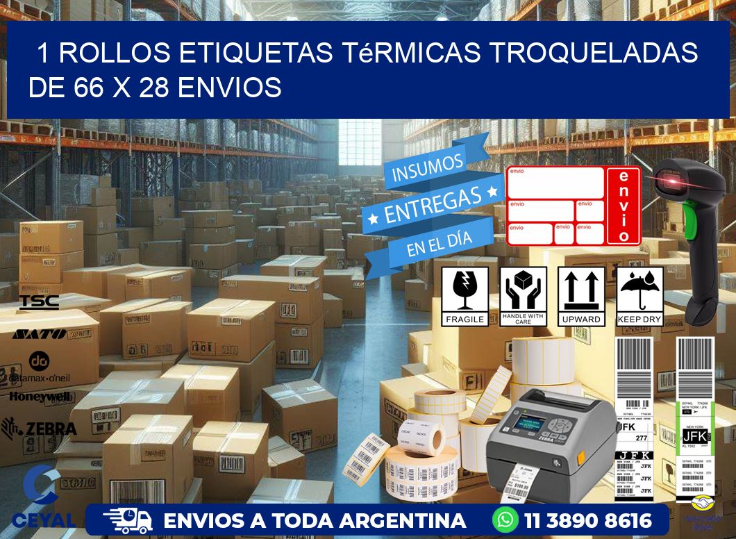 1 Rollos Etiquetas Térmicas Troqueladas De 66 x 28 ENVIOS