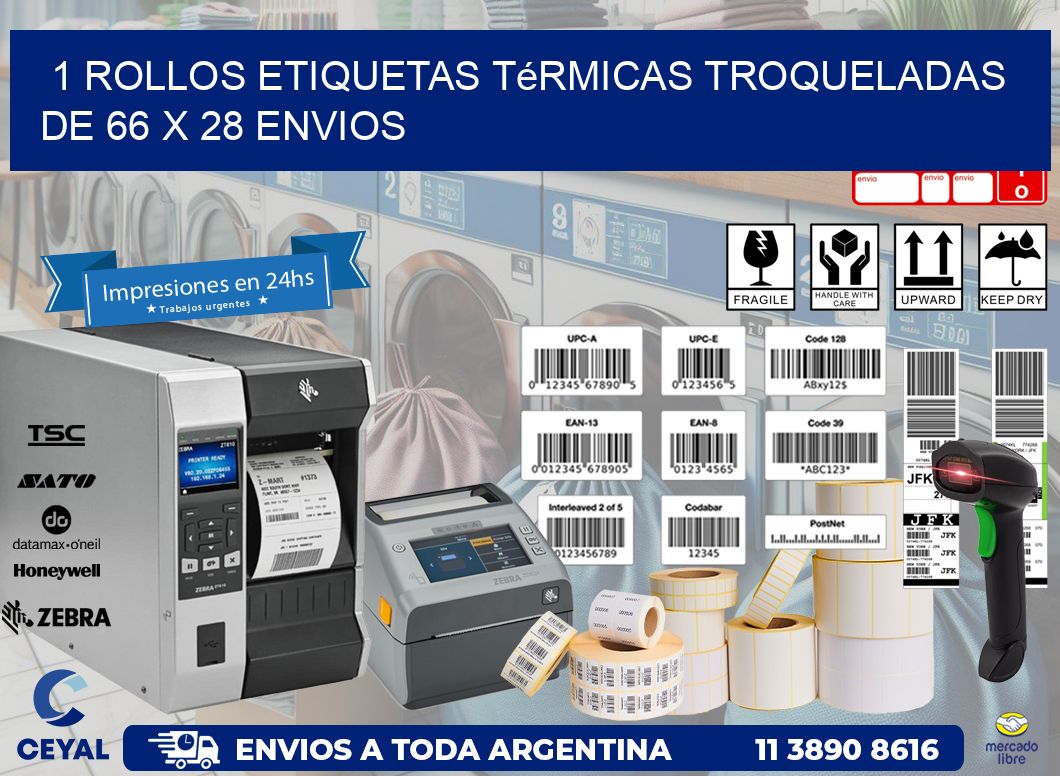 1 Rollos Etiquetas Térmicas Troqueladas De 66 x 28 ENVIOS