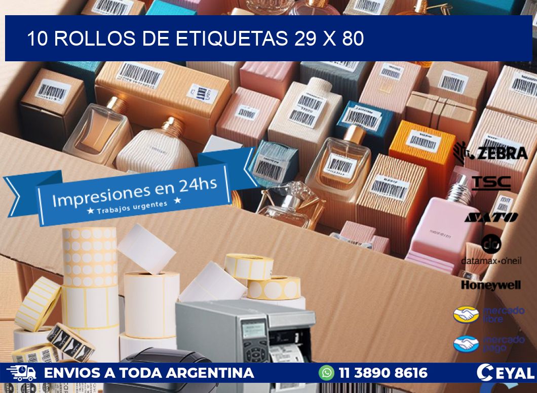 10 ROLLOS DE ETIQUETAS 29 x 80