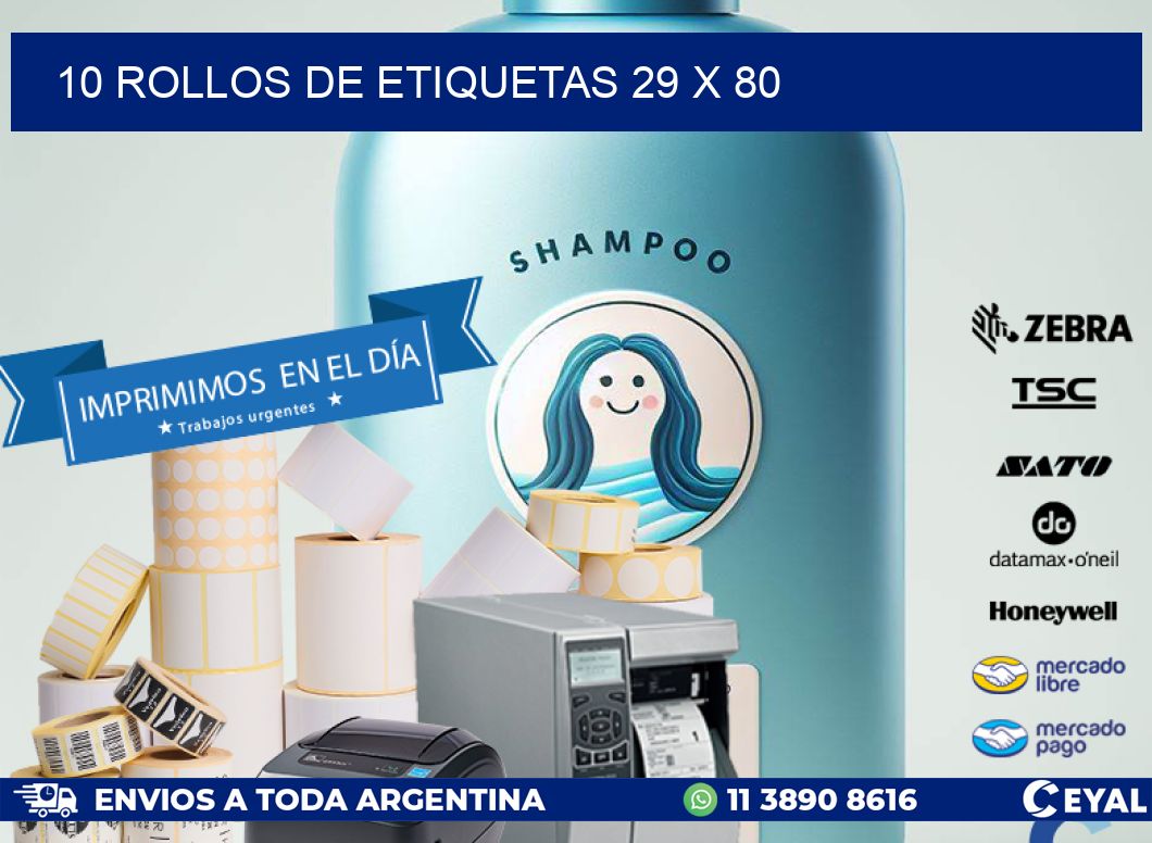 10 ROLLOS DE ETIQUETAS 29 x 80